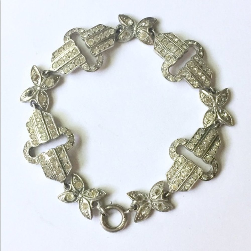 Art Deco Sterling Silver Rhinestone Bracelet 925